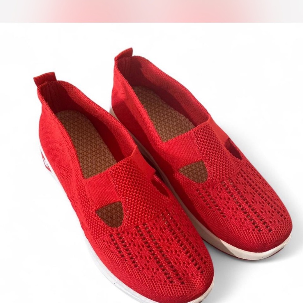 Red Breathable Slip-On Sneakers with Heart Pattern